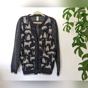 Green 3 Cat Sweater Blue & Gray Button Front Cardigan